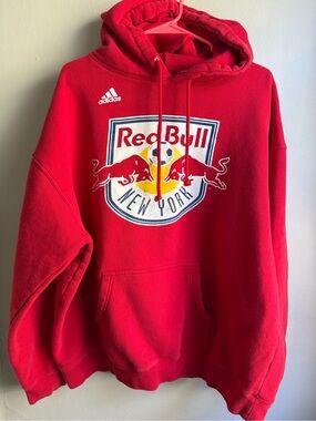Adidas Red Bull New York Hoodie Mens XXL Red Soccer Graphic Pullover Sweatshirt